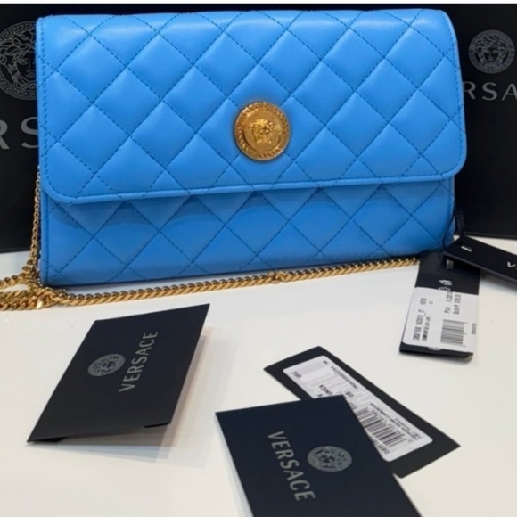 Authentic NWT Versace Rare Blue Quilted Evening Clutch/ Purse - Picture 1 of 8